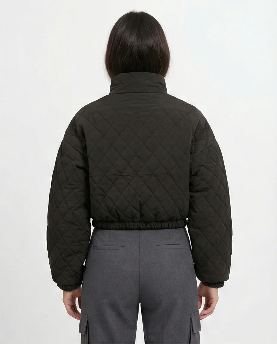 o198986-QUILTED BLACK JACKET WITH STAND COLLAR - Image 2