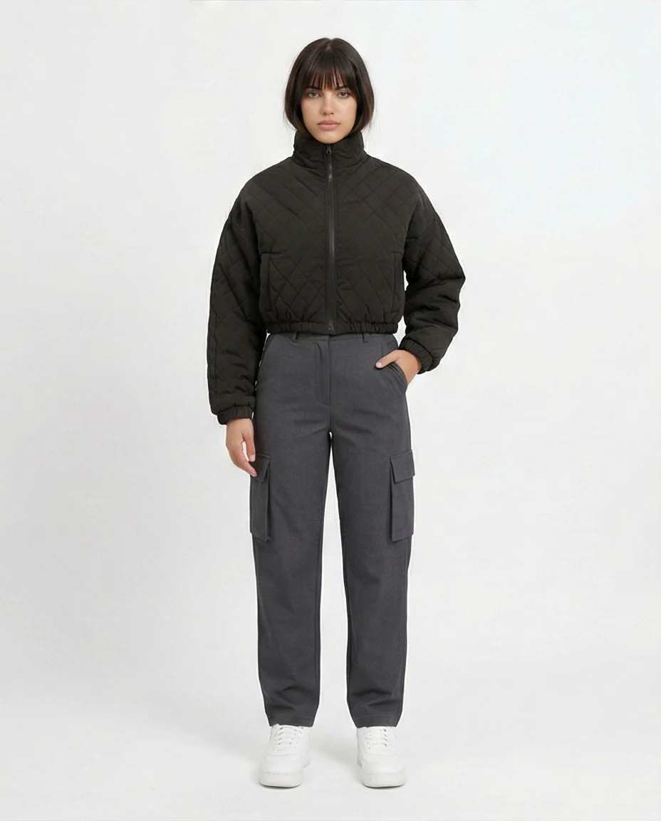 o198986-QUILTED BLACK JACKET WITH STAND COLLAR - Image 3