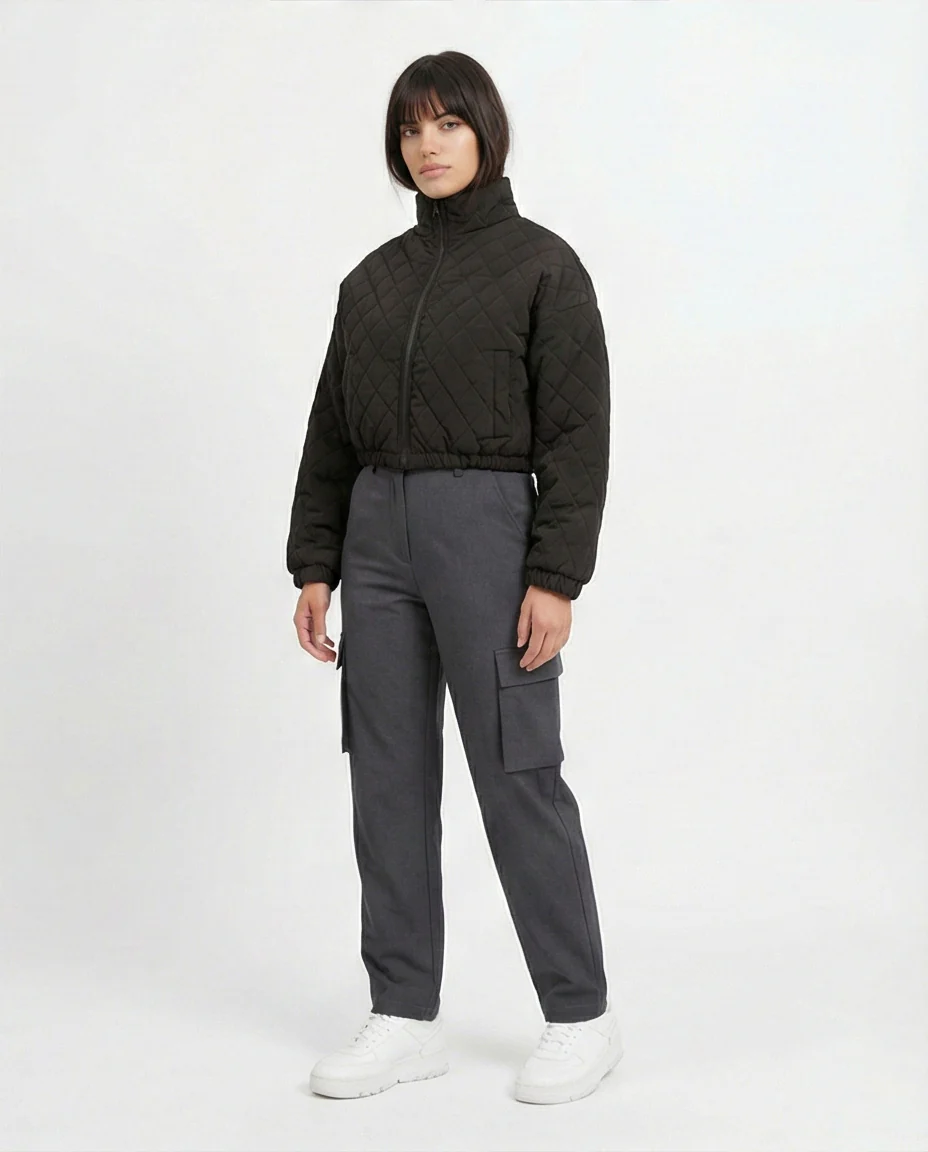 o198986-QUILTED BLACK JACKET WITH STAND COLLAR - Image 4