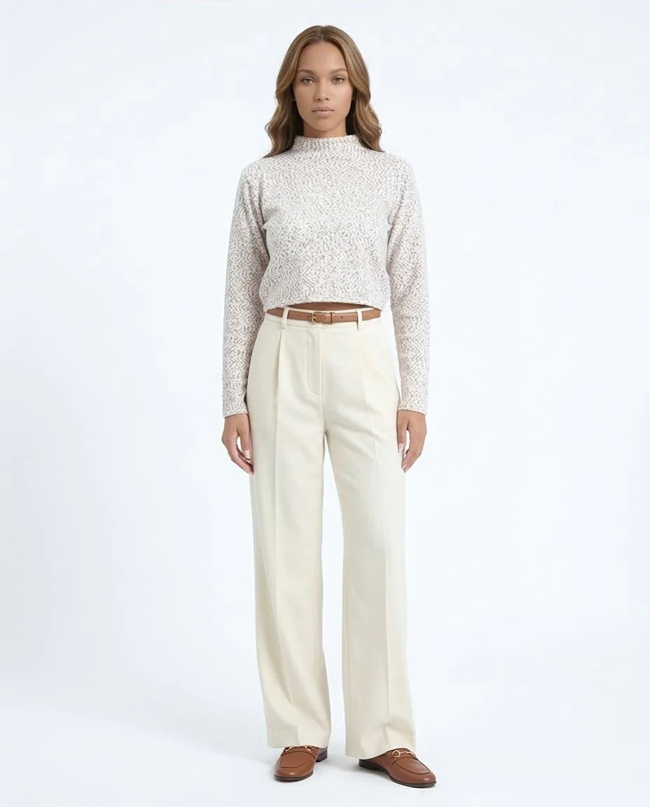 Ravin Marled Mock-Neck Cropped Knit Sweater in Beige/Tan - o199089 - Image 3
