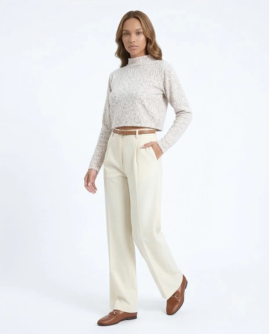 Ravin Marled Mock-Neck Cropped Knit Sweater in Beige/Tan - o199089 - Image 5