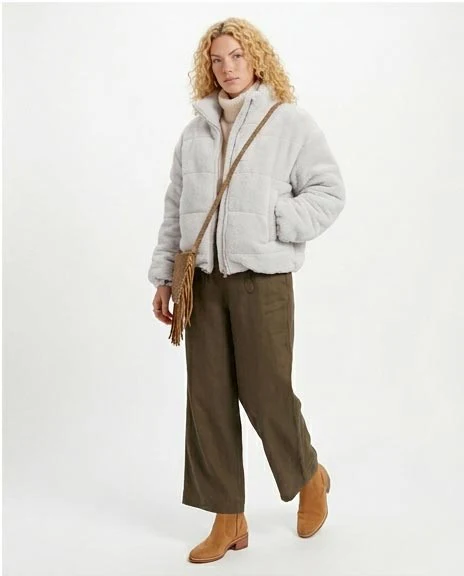 Ravin Women's Quilted Sherpa Puffer Jacket – Light Grey - O199093 - Image 3