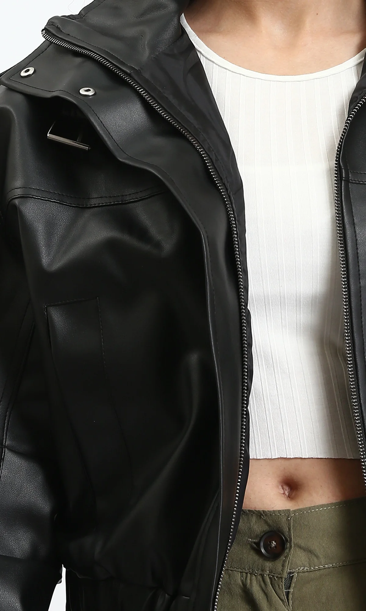 Ravin Oversized Cropped Faux-Leather Bomber Jacket - Black - O199139 - Image 2