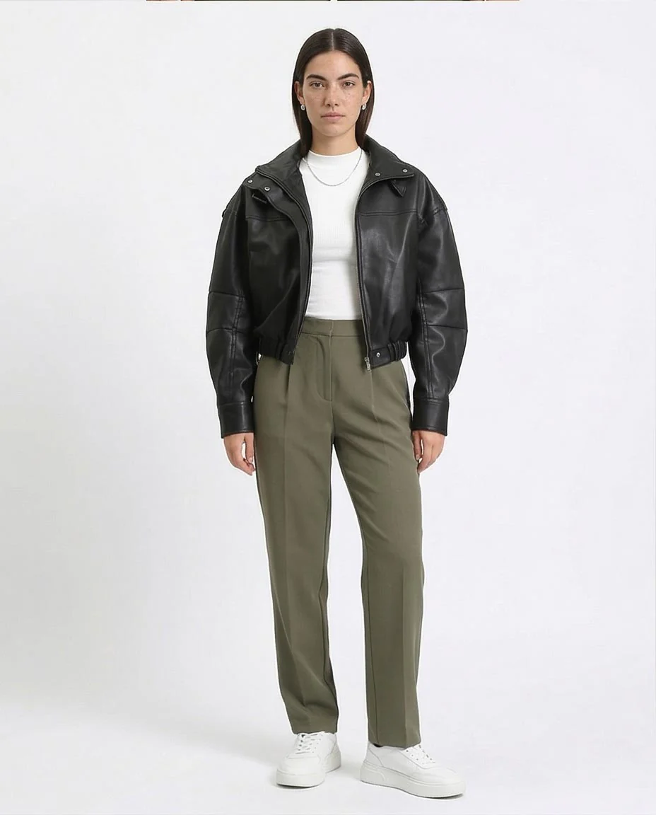 Ravin Oversized Cropped Faux-Leather Bomber Jacket - Black - O199139 - Image 4