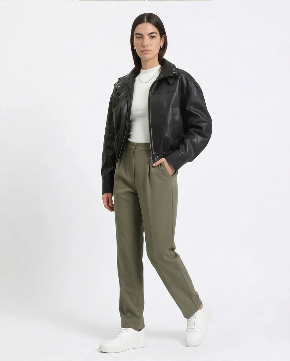 Ravin Oversized Cropped Faux-Leather Bomber Jacket - Black - O199139 - Image 5