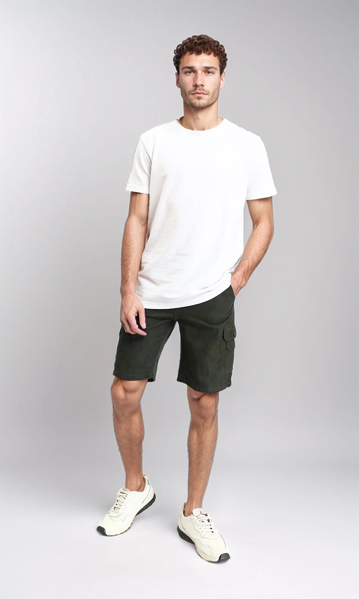O199148 - Solid Regular Fit Summer Shorts - Dark Olive - Image 4