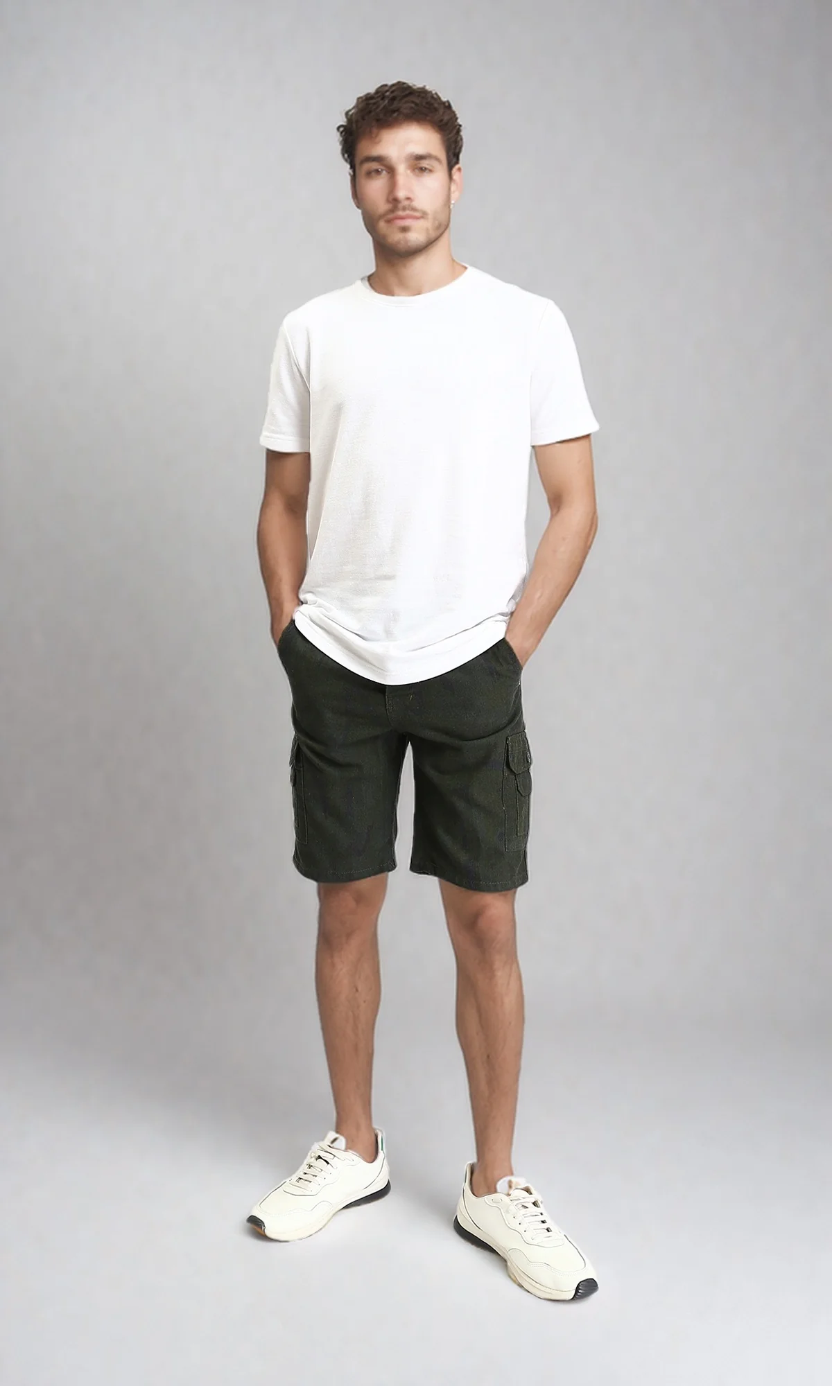 O199148 - Solid Regular Fit Summer Shorts - Dark Olive - Image 5