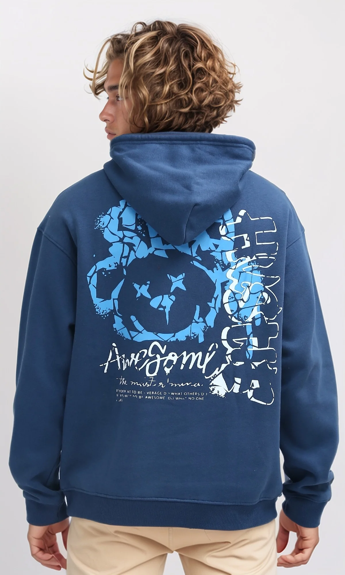 O199170 Long Sleeves Steel Blue Hoodie with Kangaroo Pocket - Image 3