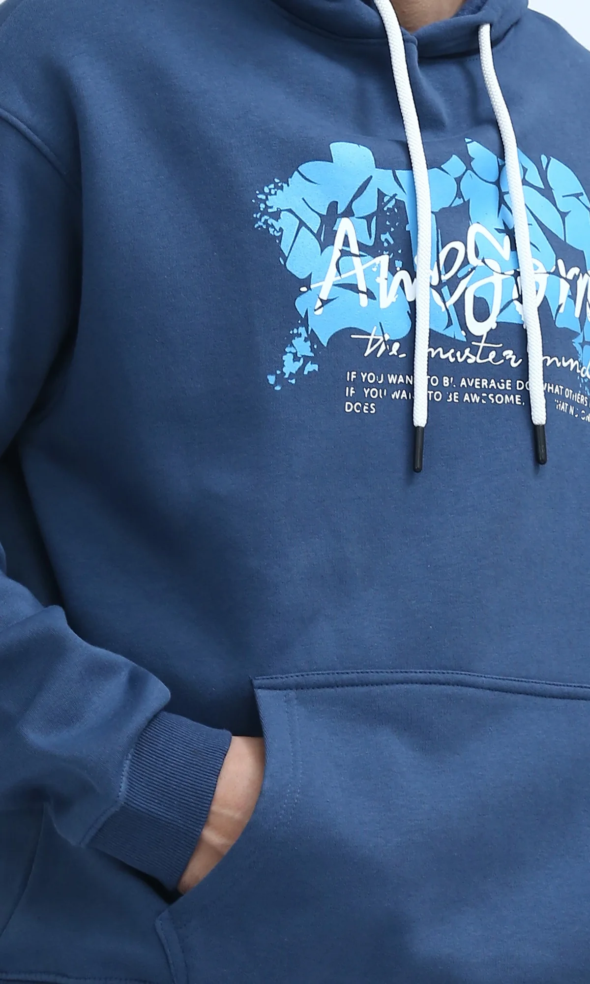 O199170 Long Sleeves Steel Blue Hoodie with Kangaroo Pocket - Image 4