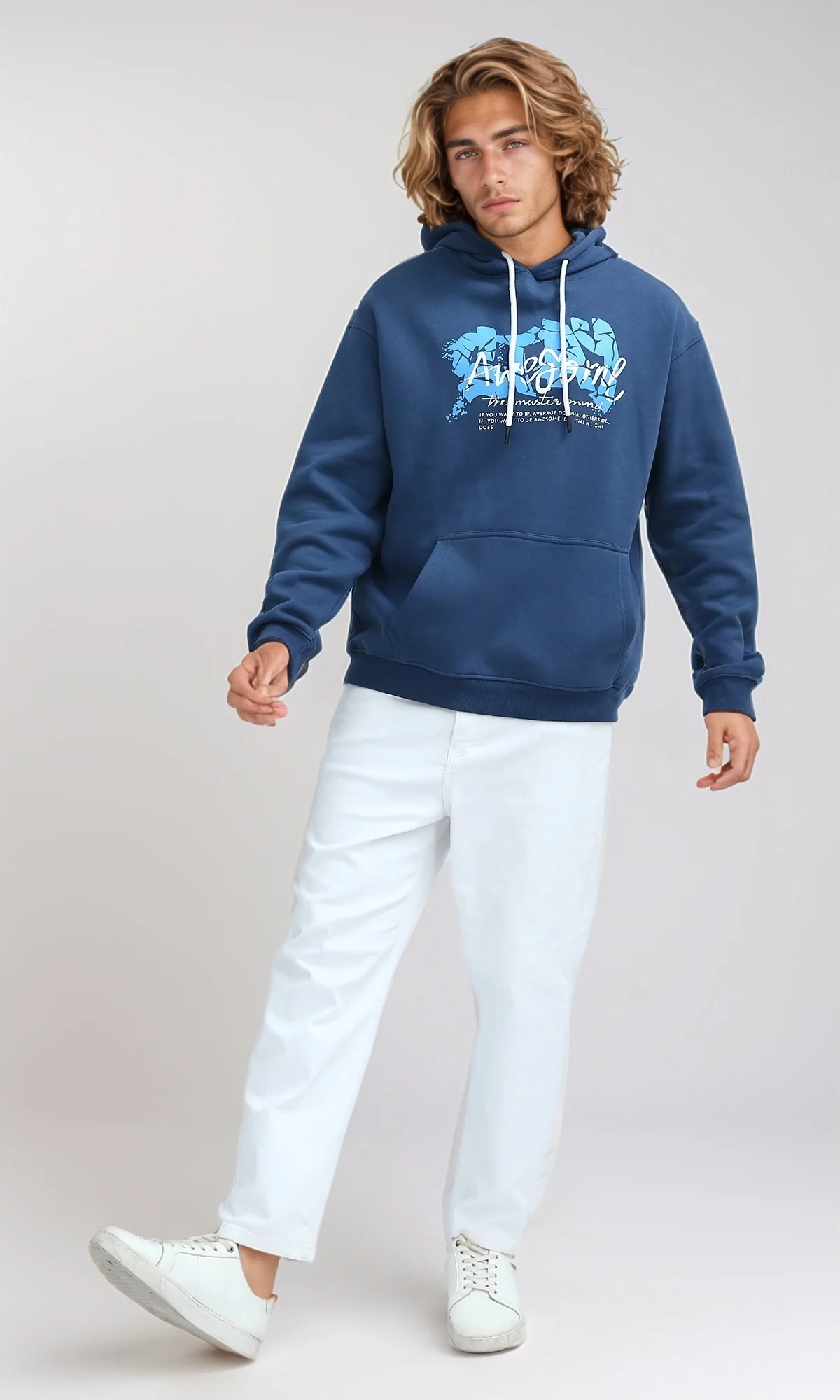 O199170 Long Sleeves Steel Blue Hoodie with Kangaroo Pocket - Image 7