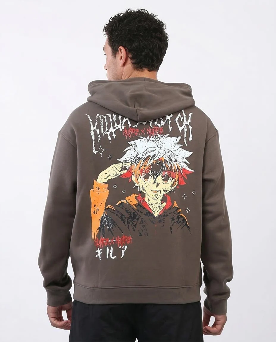 Ravin Men’s Hunter x Hunter Killua Zoldyck Graphic Hoodie – Earth Brown - O199175 - Image 2