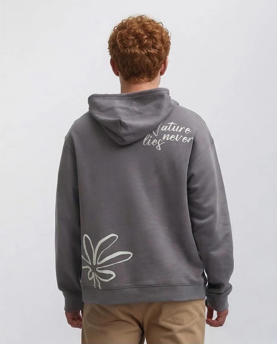 RAVIN Men’s Oversized "Nature Never Lies" Floral Graphic Hoodie – Charcoal Gray - o199177 - Image 2