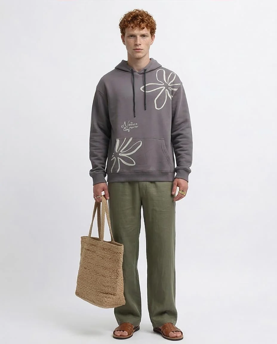 RAVIN Men’s Oversized "Nature Never Lies" Floral Graphic Hoodie – Charcoal Gray - o199177 - Image 5