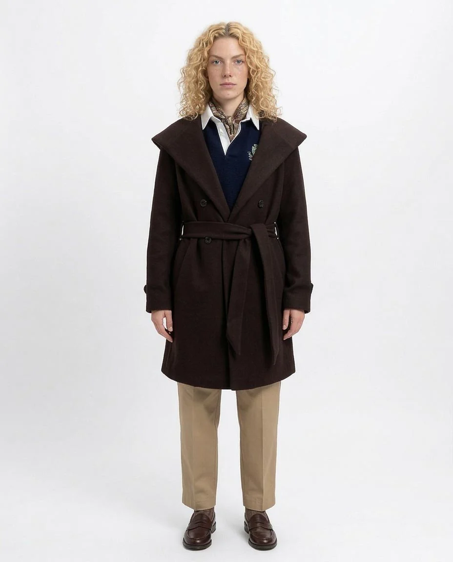 Ravin Hooded Wrap Coat in Dark Chocolate - O199191 - Image 2