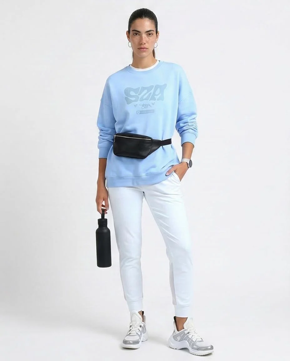 Ravin x SZA "Without Limits" Oversized Crewneck Sweatshirt – Light Blue - O199197 - Image 3
