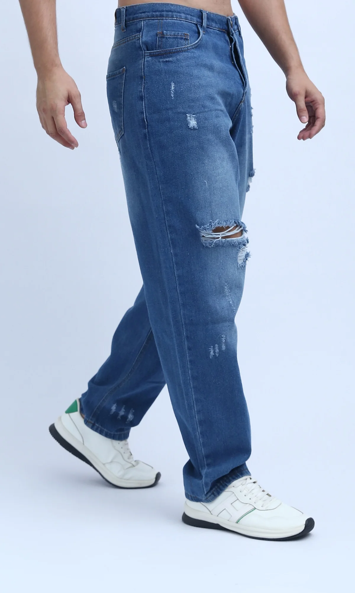 O199301 - Fashionable Cotton Ripped Jeans - Jeans Blue - Image 2