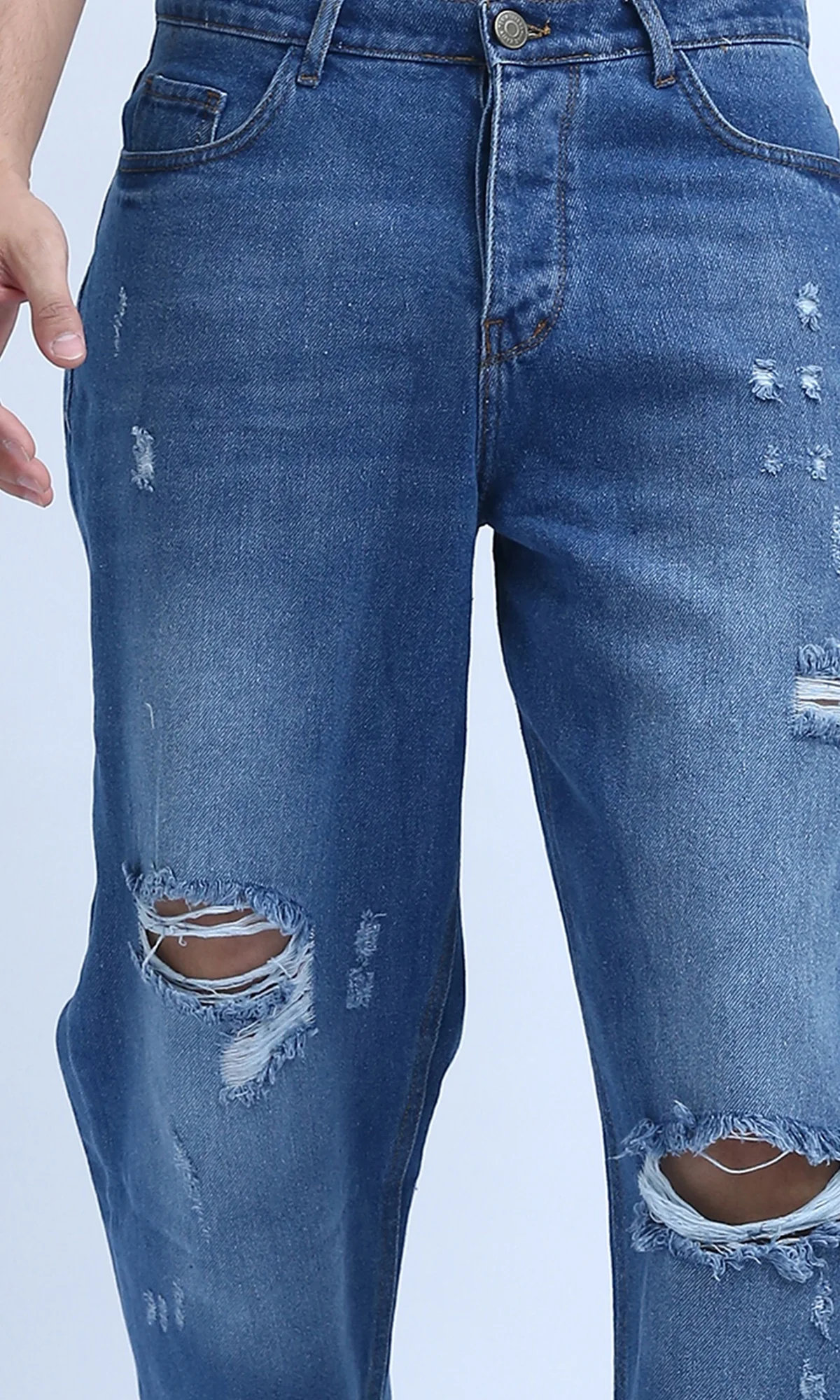 O199301 - Fashionable Cotton Ripped Jeans - Jeans Blue - Image 4
