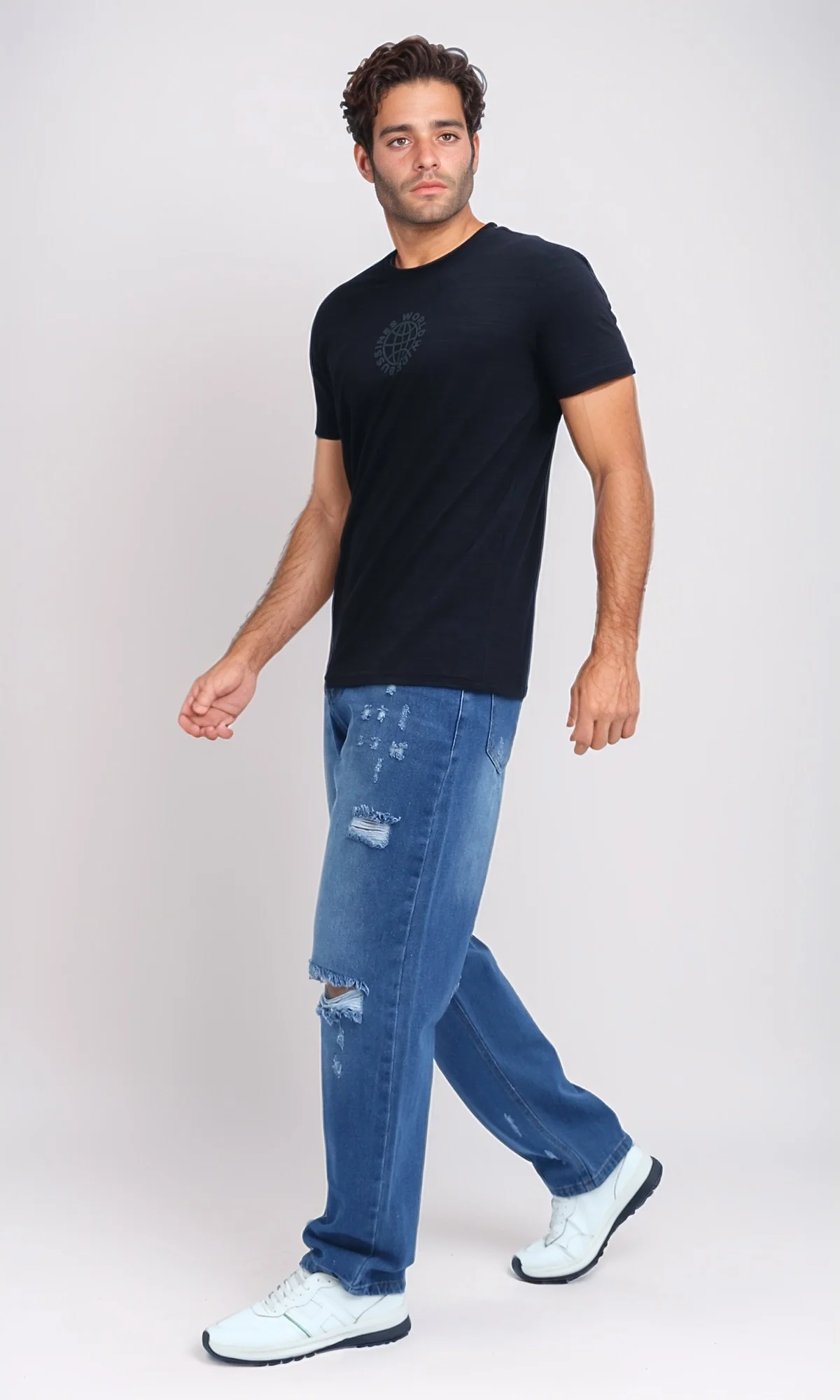 O199301 - Fashionable Cotton Ripped Jeans - Jeans Blue - Image 5