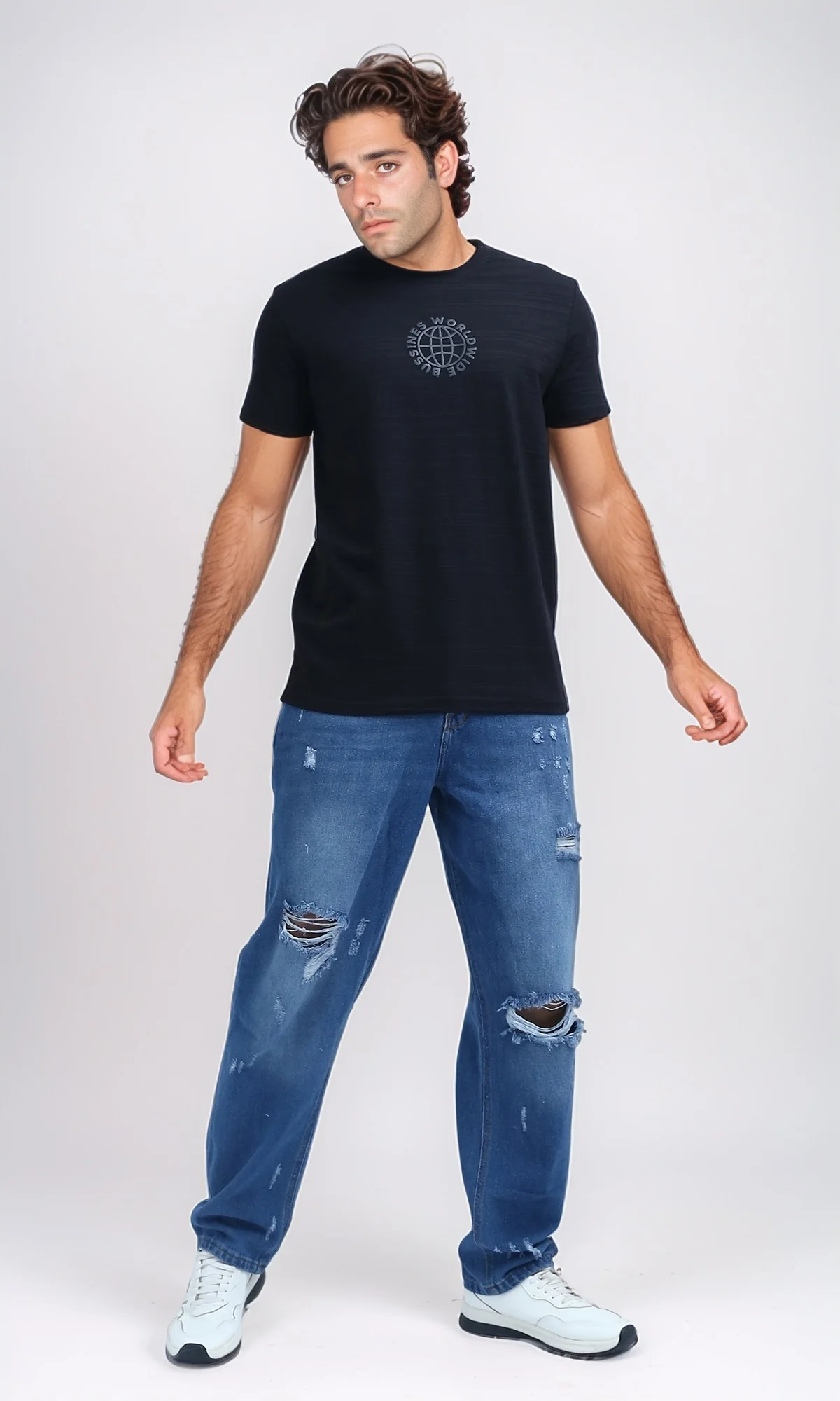 O199301 - Fashionable Cotton Ripped Jeans - Jeans Blue - Image 6