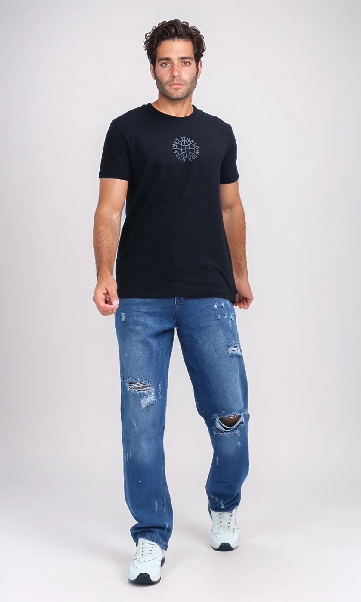 O199301 - Fashionable Cotton Ripped Jeans - Jeans Blue - Image 7