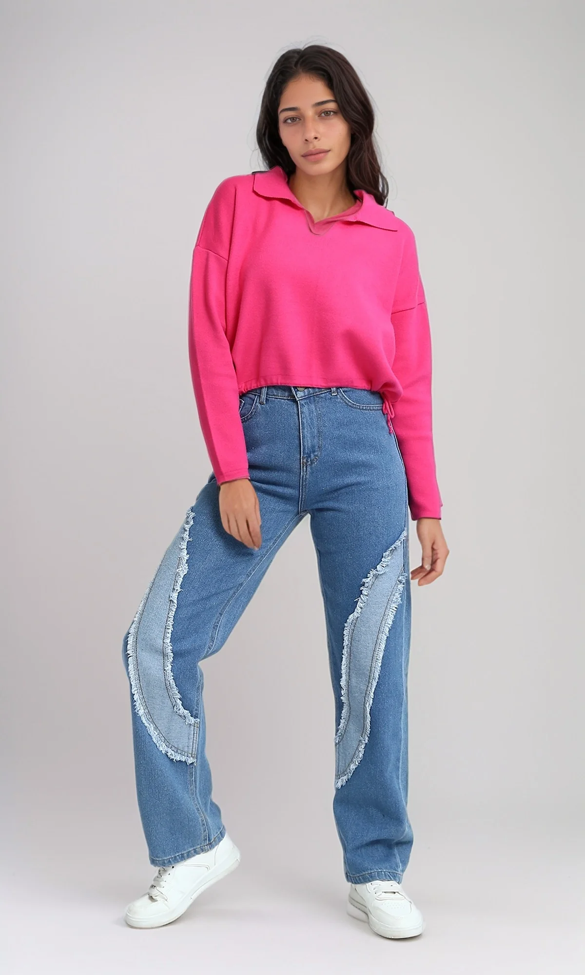 O199315 - Comfy Straight Leg Jeans with Front Distressed - Light Blue - Image 4
