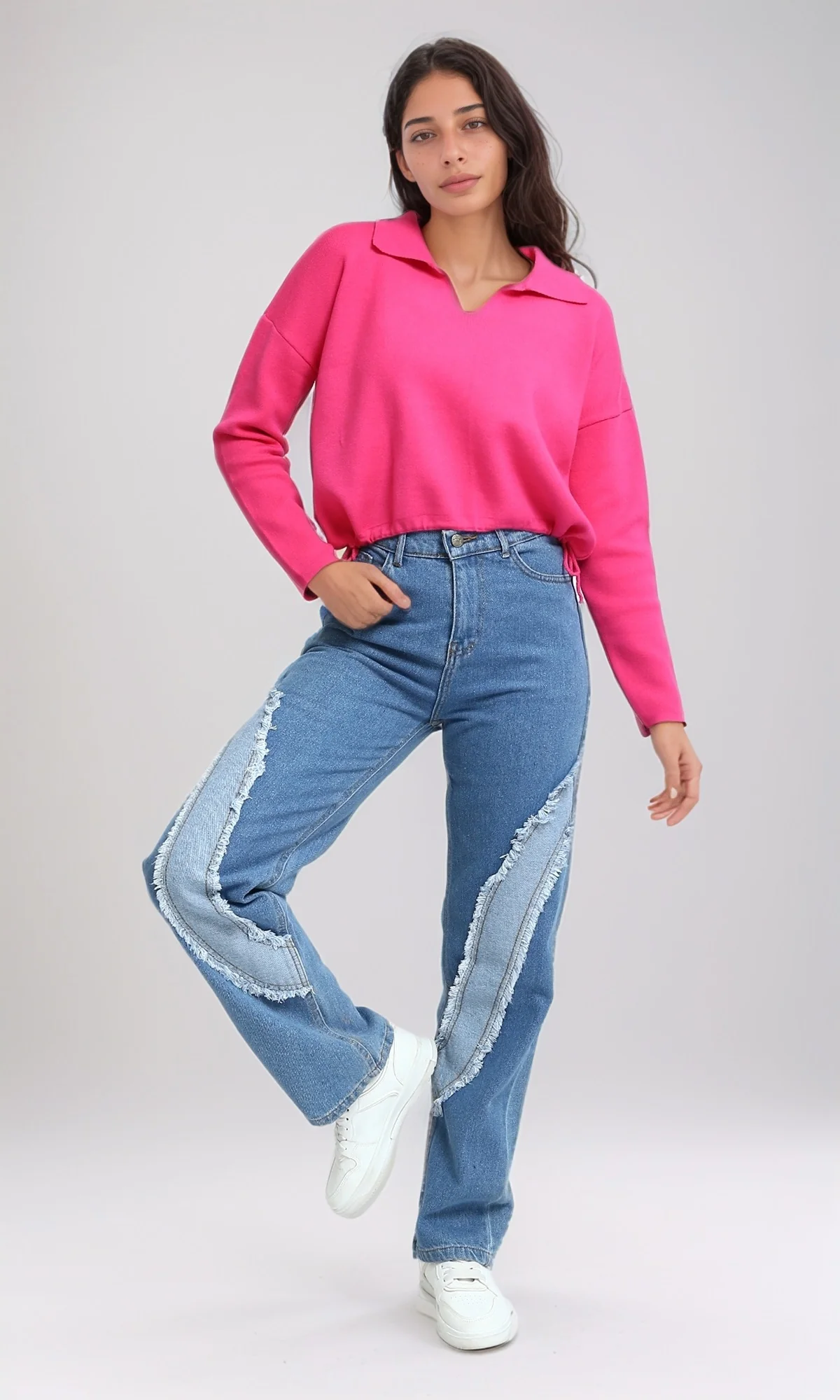O199315 - Comfy Straight Leg Jeans with Front Distressed - Light Blue - Image 5