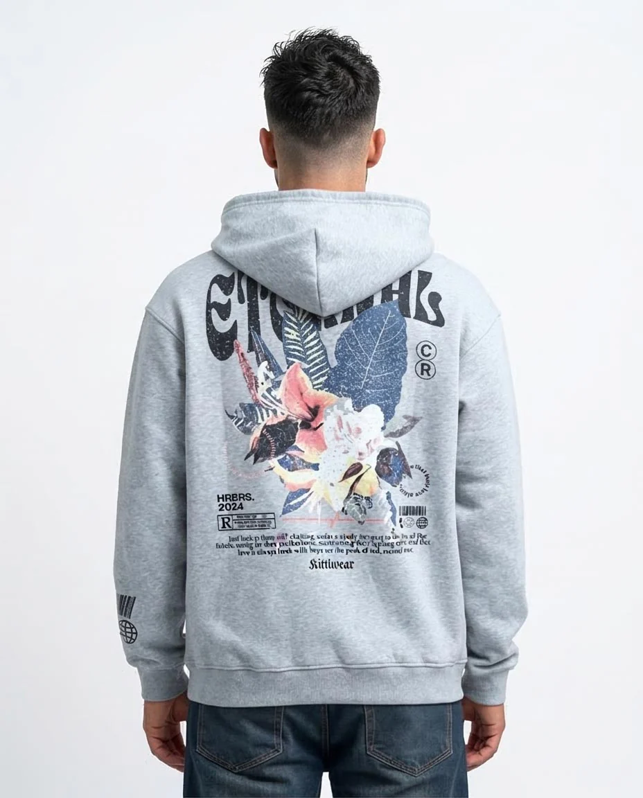 Ravin x Kittlwear Men’s "Eternals" Floral Graphic Hoodie - Heather Grey - O199369 - Image 2