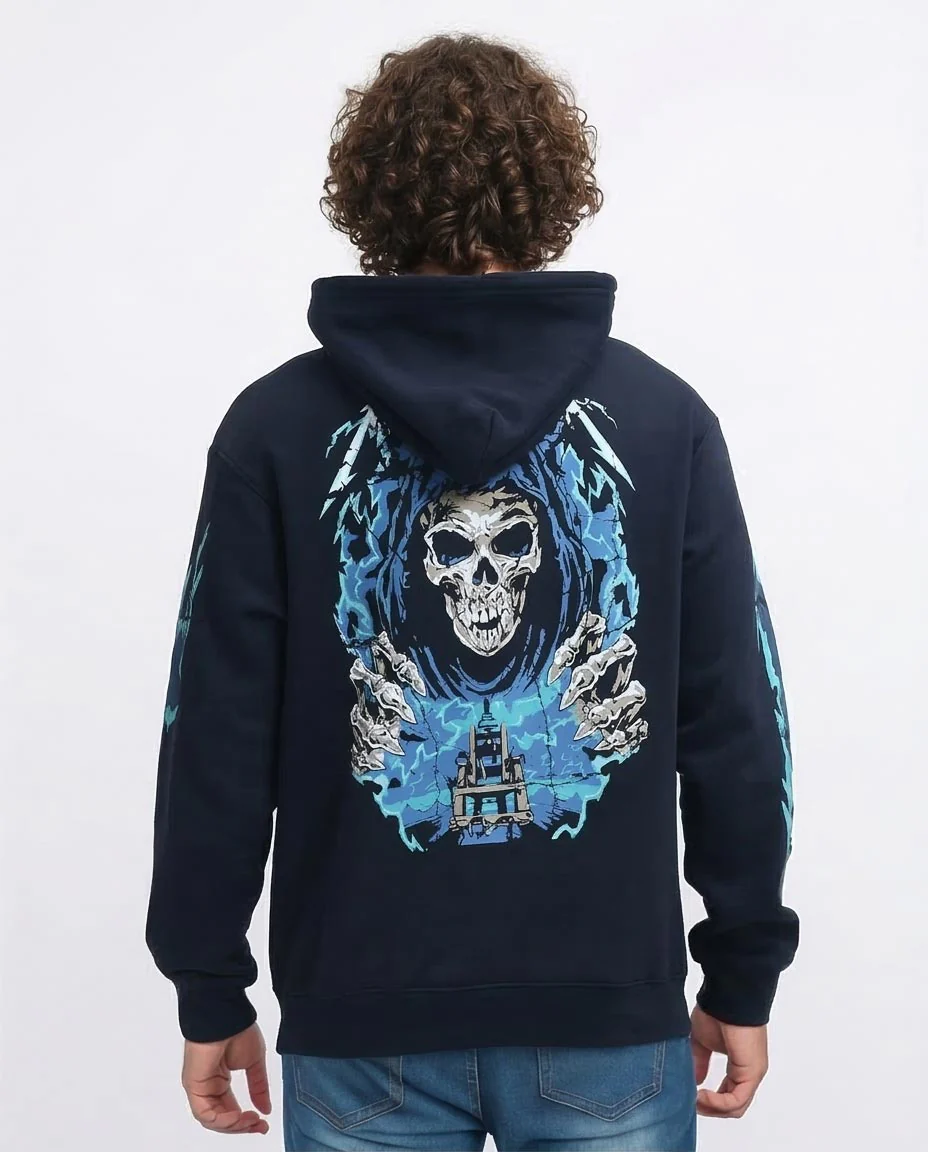 Ravin x Metallica Graphic Oversized Hoodie - Navy & Electric Blue - O199373 - Image 2
