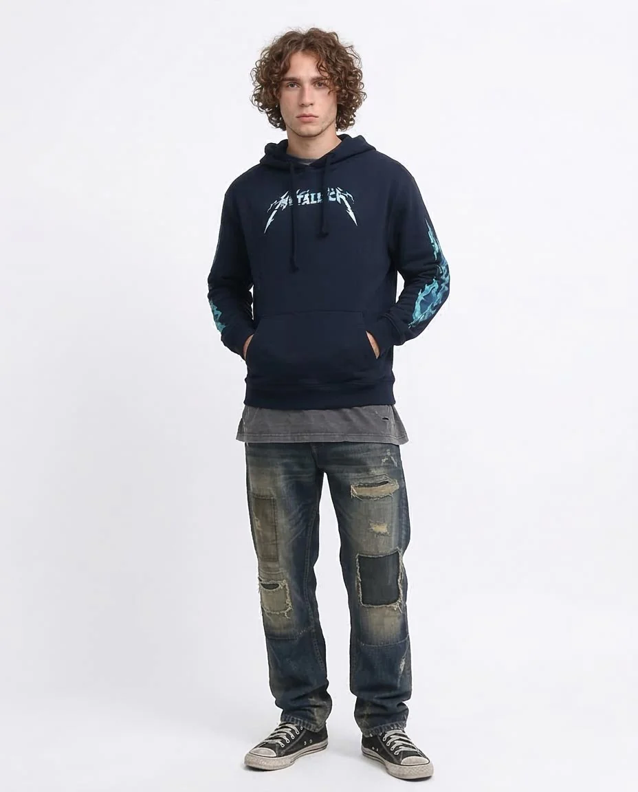 Ravin x Metallica Graphic Oversized Hoodie - Navy & Electric Blue - O199373 - Image 3