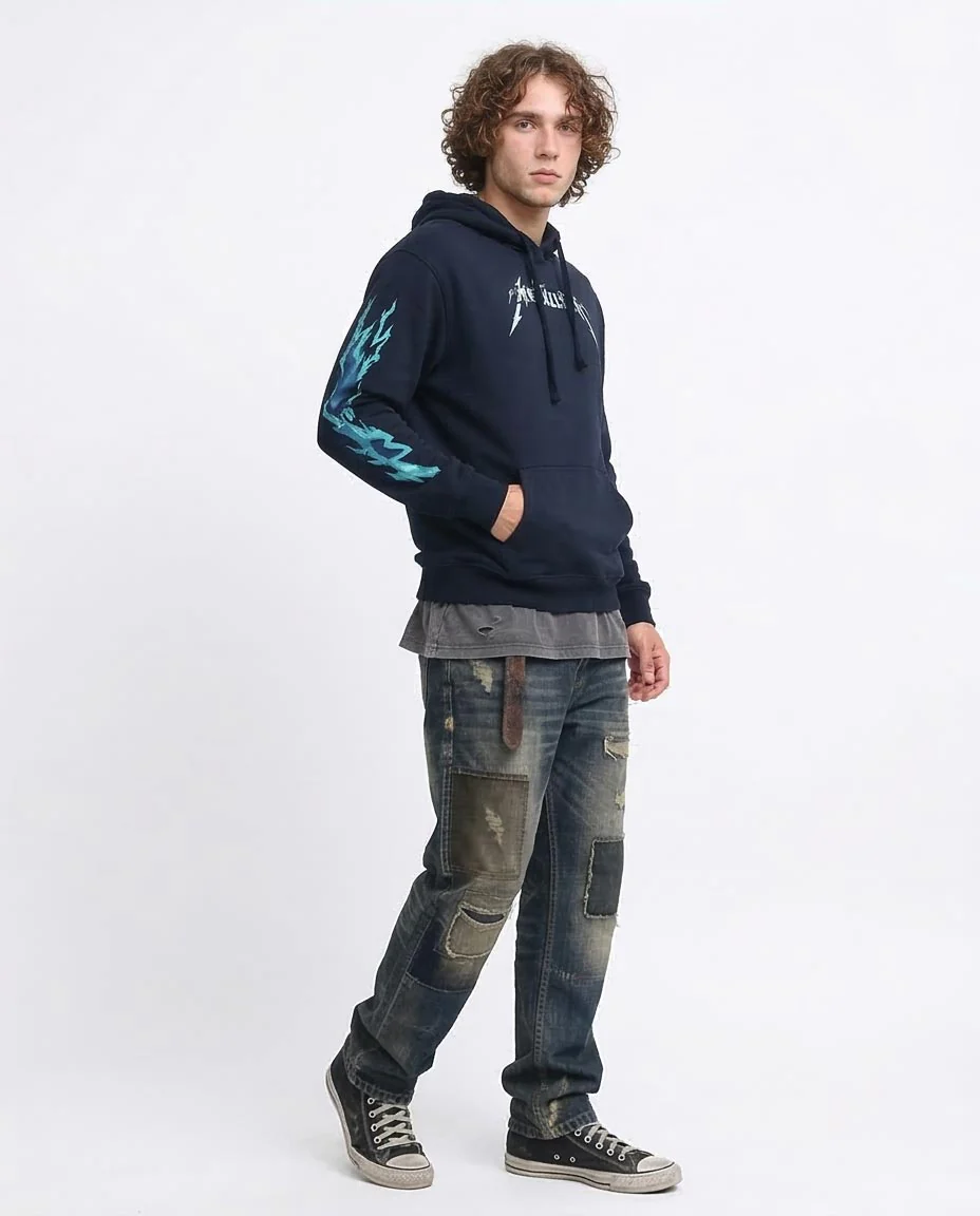 Ravin x Metallica Graphic Oversized Hoodie - Navy & Electric Blue - O199373 - Image 5