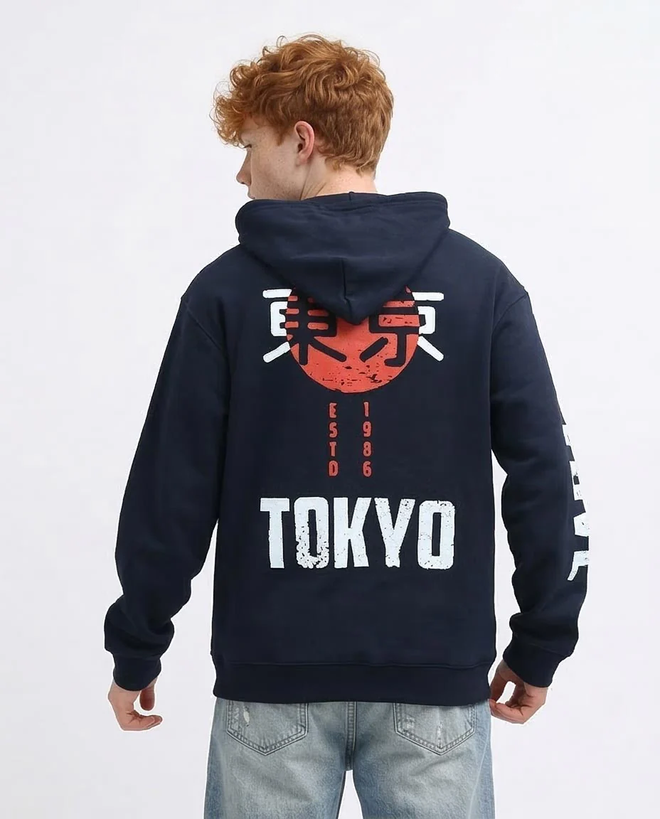 Ravin Men’s Tokyo Graphic Navy Hoodie – Street Style Edition - O199374 - Image 2