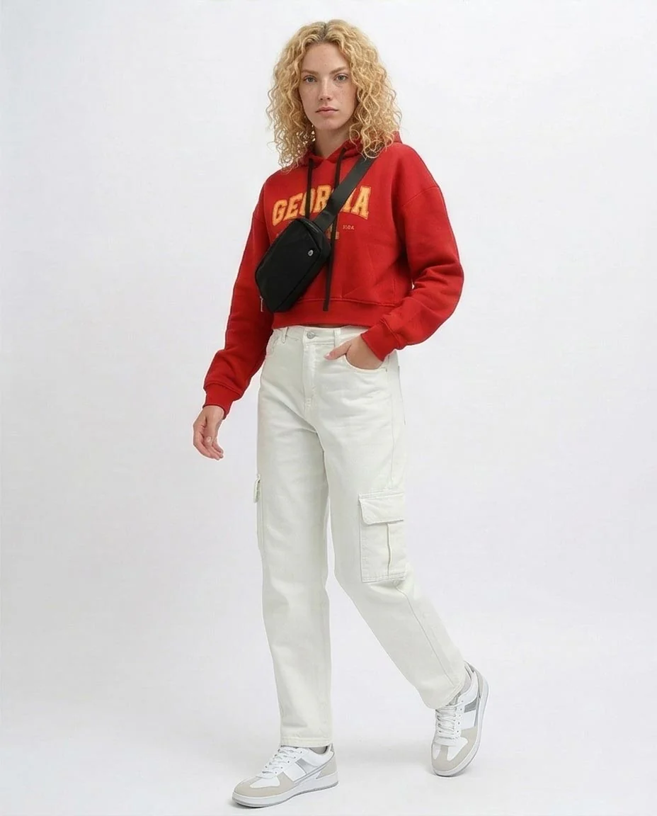 Ravin Women's "Georgia USA" Collegiate Cropped Hoodie – Red -O199387 - Image 5