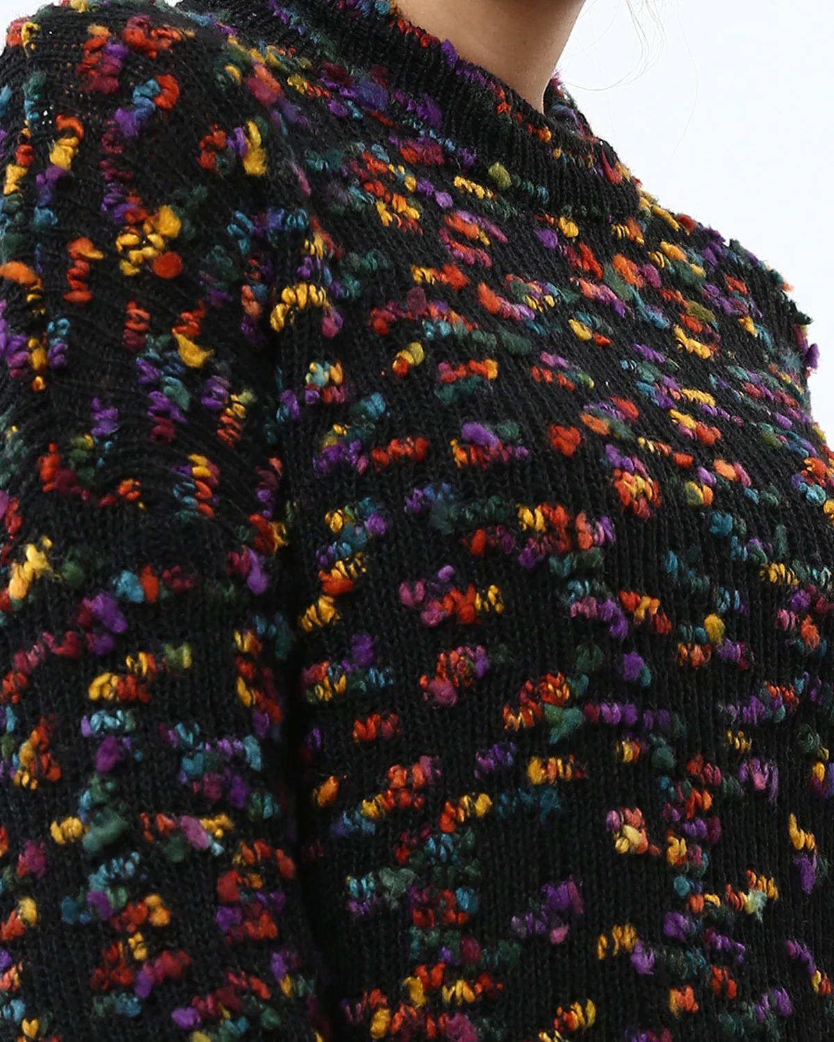Ravin | Multi-Color Textured Confetti Knit Mock-Neck Sweater – Black - O199833 - Image 4