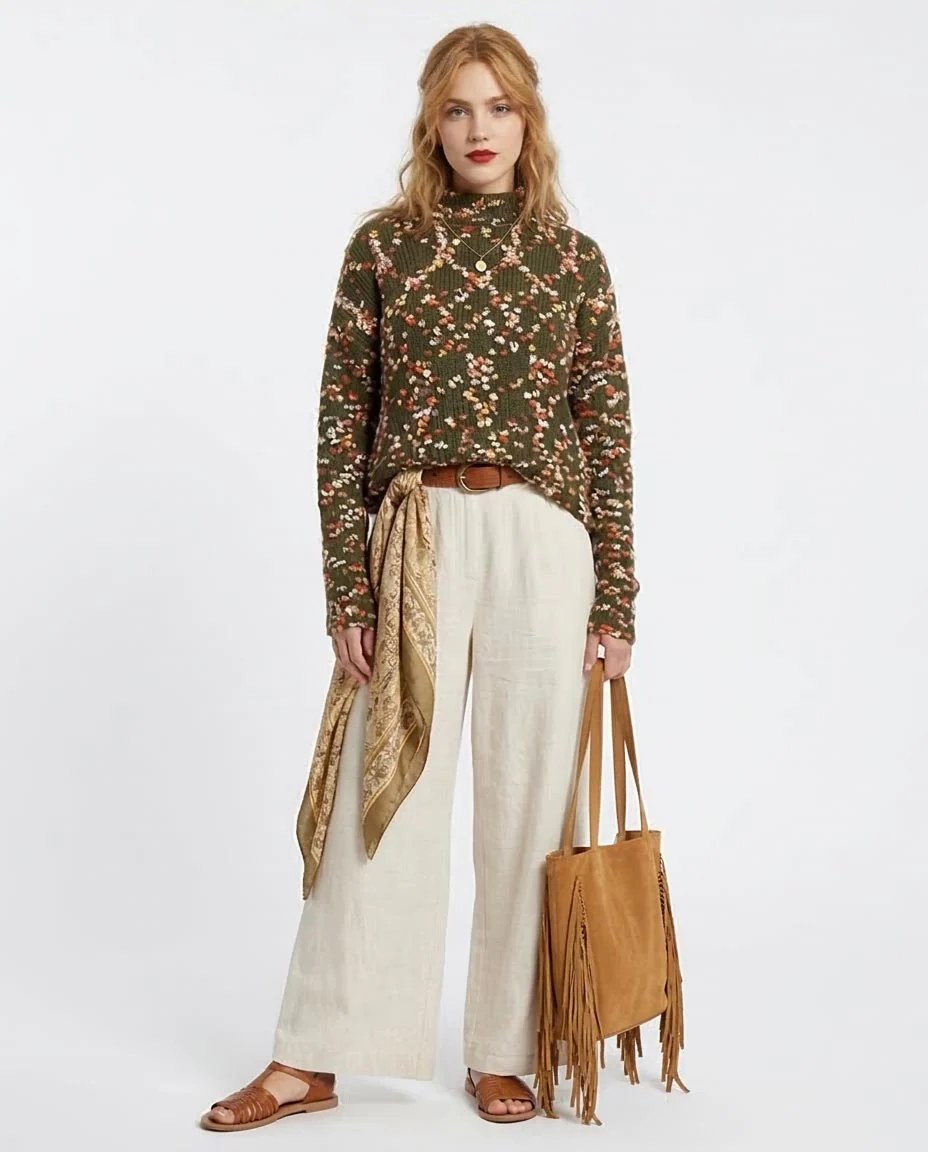 Ravin Women’s Diamond-Pattern Chunky Knit Turtleneck Sweater – Olive Multi - o199836 - Image 3