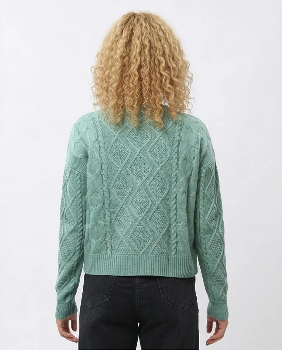 Ravin Women’s Diamond & Cable Mixed-Knit Crew Neck Sweater - Seafoam - O199845 - Image 2