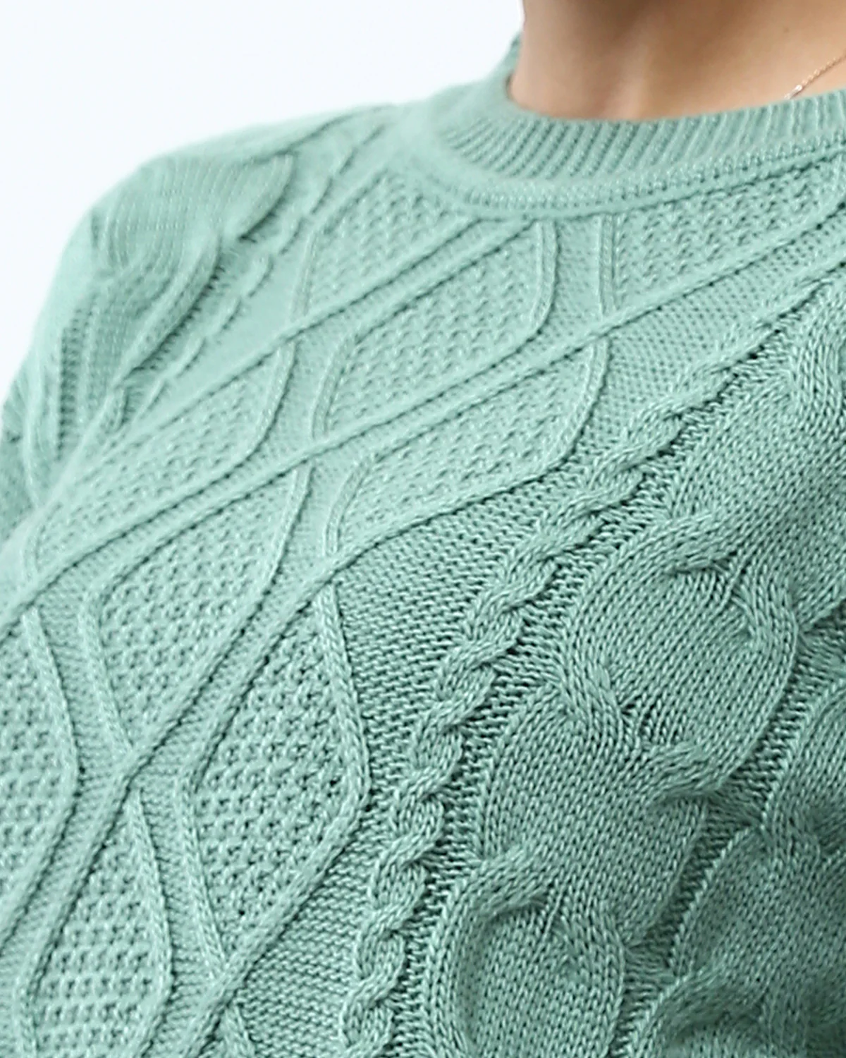 Ravin Women’s Diamond & Cable Mixed-Knit Crew Neck Sweater - Seafoam - O199845 - Image 4