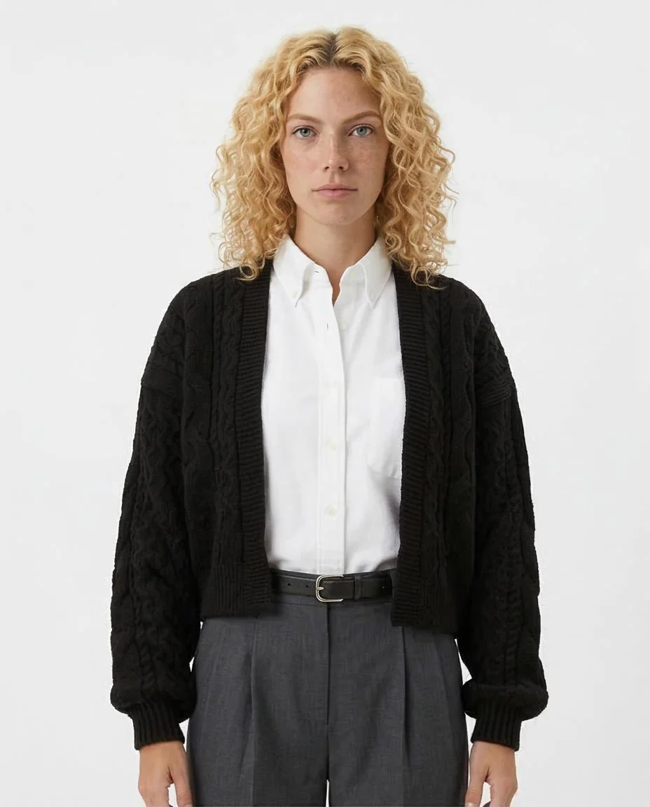 Ravin Women's Chunky Cable-Knit Open-Front Cardigan - Black o199860 - Image 2