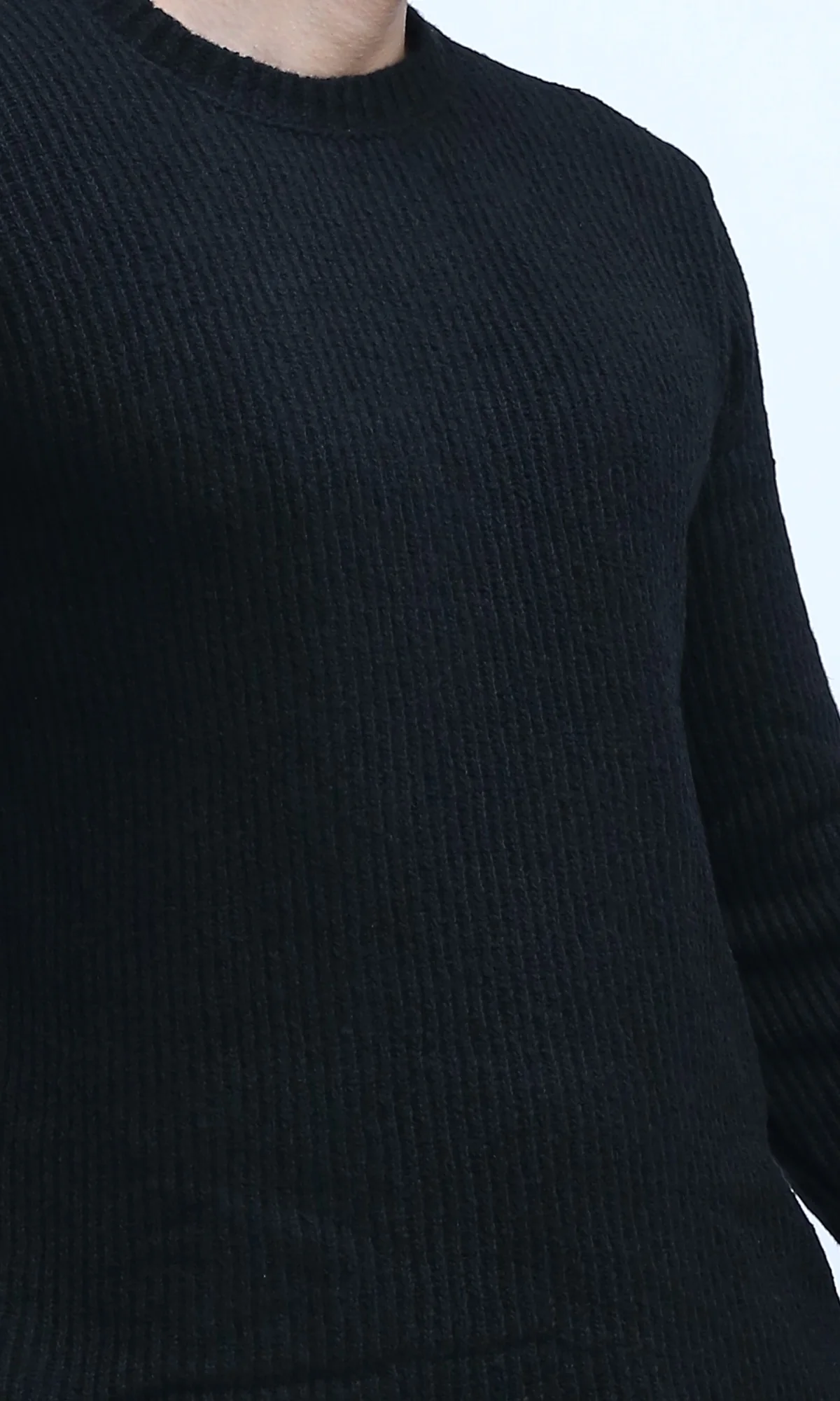 O199877 - Ribbed Round Neck Pullover with Long Sleeves - Black - Image 4