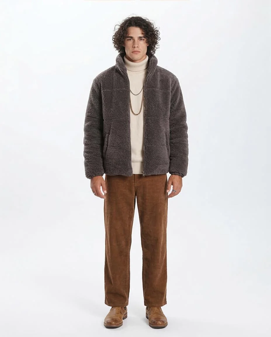 Ravin Men's Puffer-Style Sherpa Fleece Jacket - Charcoal - O199927 - Image 3