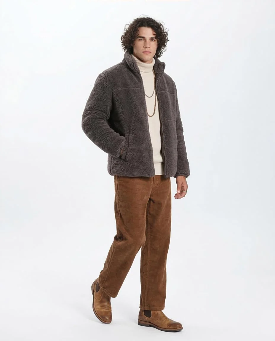 Ravin Men's Puffer-Style Sherpa Fleece Jacket - Charcoal - O199927 - Image 5