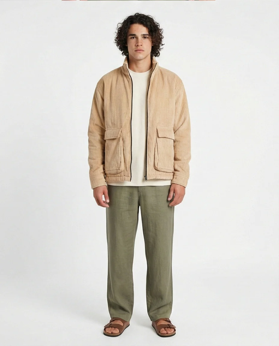 o199945-ZIP-UP CORDUROY JACKET - BEIGE - Image 3