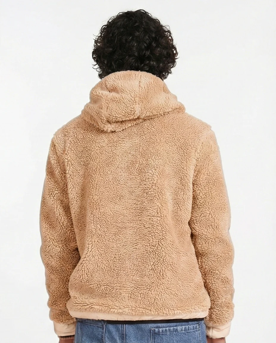 O199950 - Cozy Fur Zip-Up Hoodie – Camel Brown - Image 2