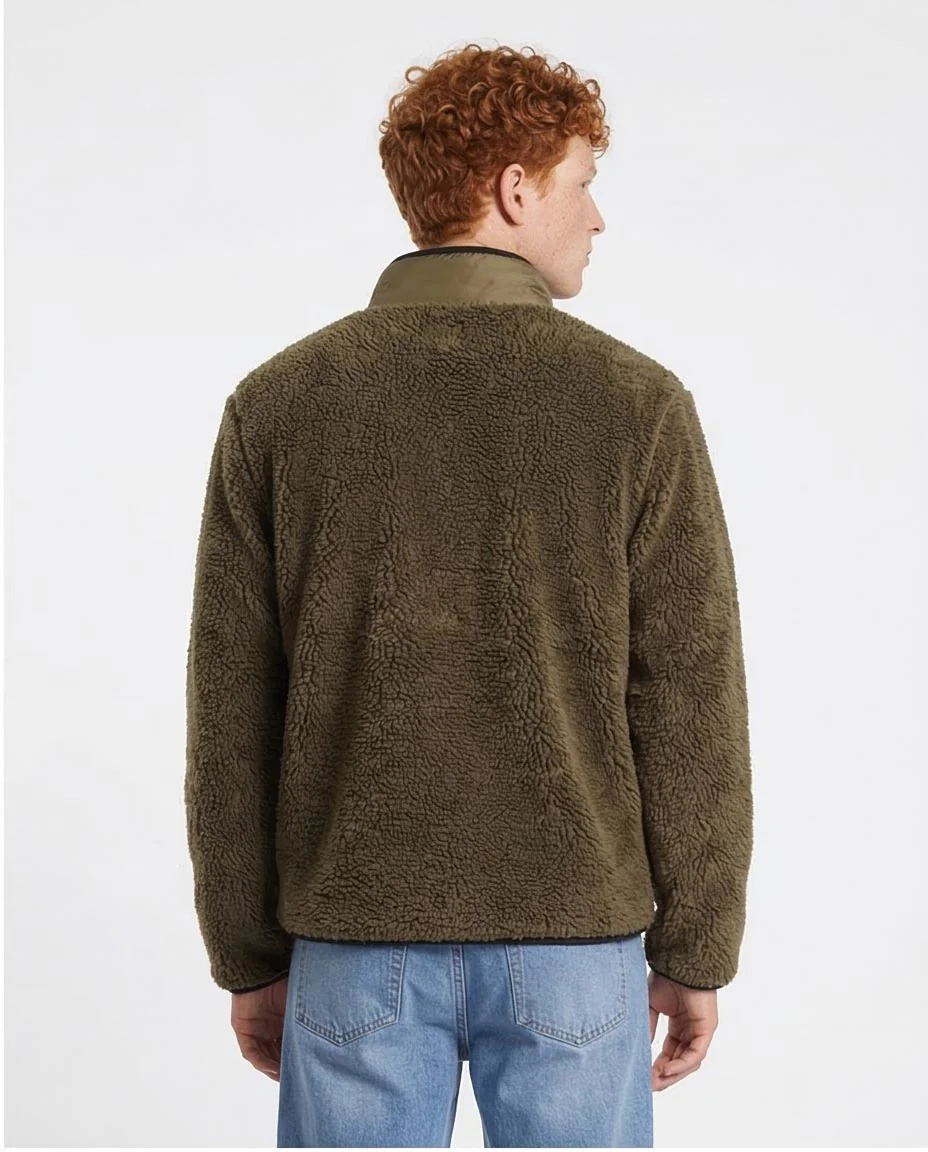 RAVIN Men's Sherpa Fleece Zip-Up Jacket with Contrast Pocket - Olive - O199953 - Image 2