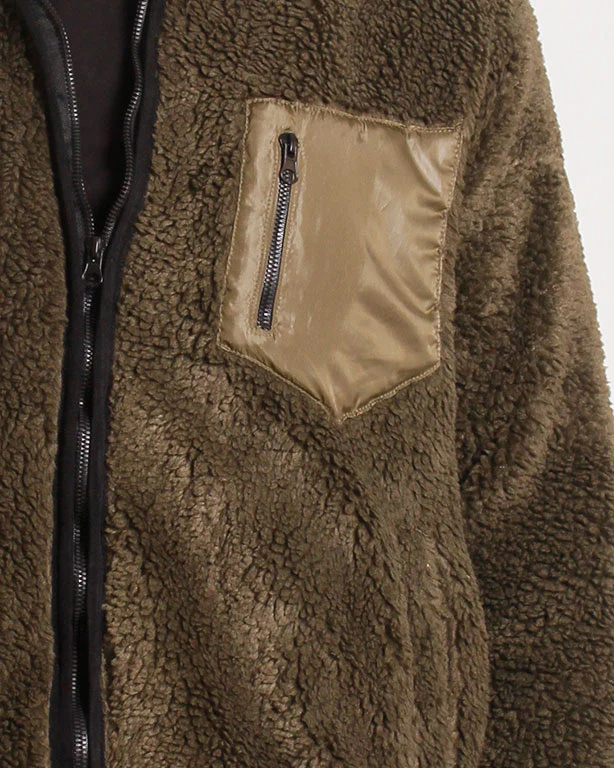 RAVIN Men's Sherpa Fleece Zip-Up Jacket with Contrast Pocket - Olive - O199953 - Image 4