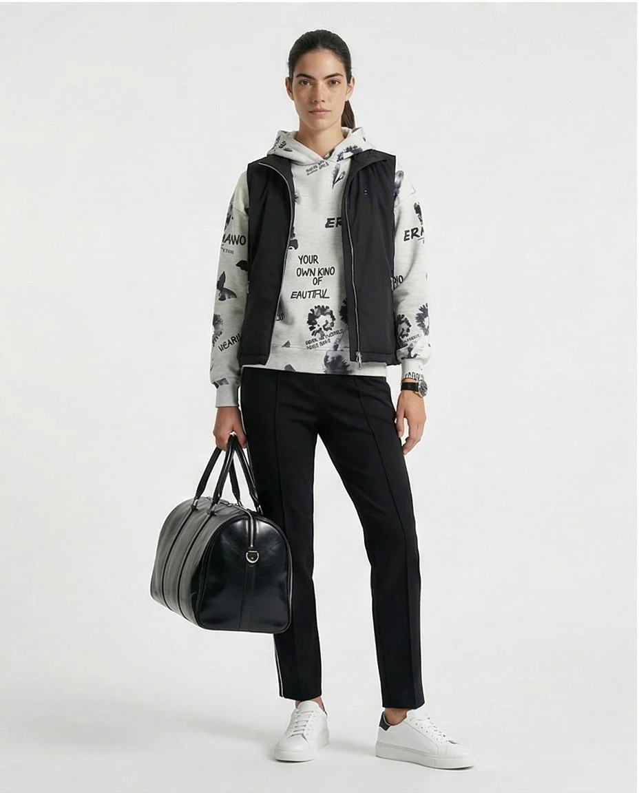 O200012 - Patterned Slip On Black & White Casual Hoodie - Image 3