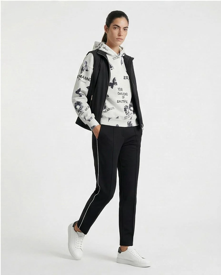O200012 - Patterned Slip On Black & White Casual Hoodie - Image 5