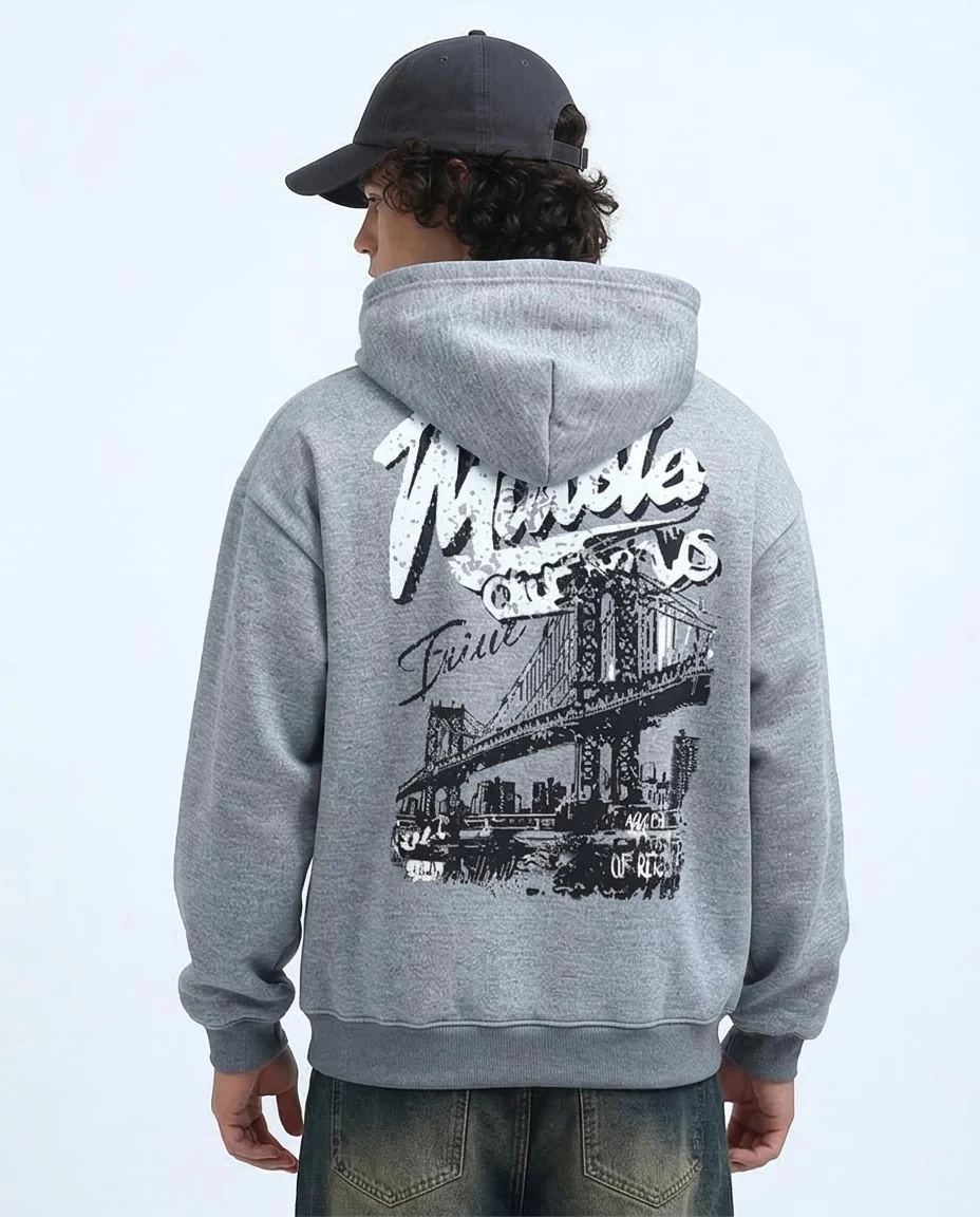Ravin Men's Music Graphic Oversized Hoodie – Grey Marl - o200135 - Image 2