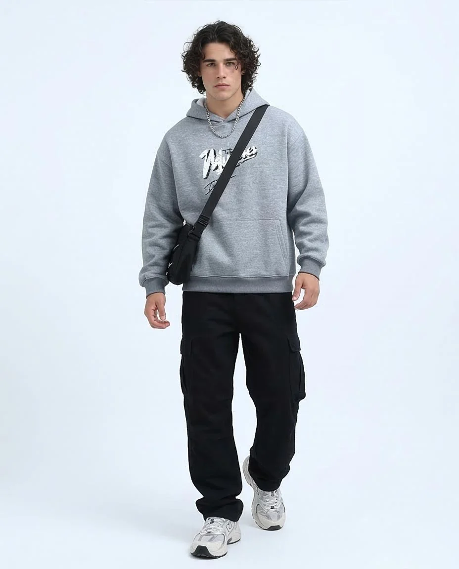 Ravin Men's Music Graphic Oversized Hoodie – Grey Marl - o200135 - Image 3