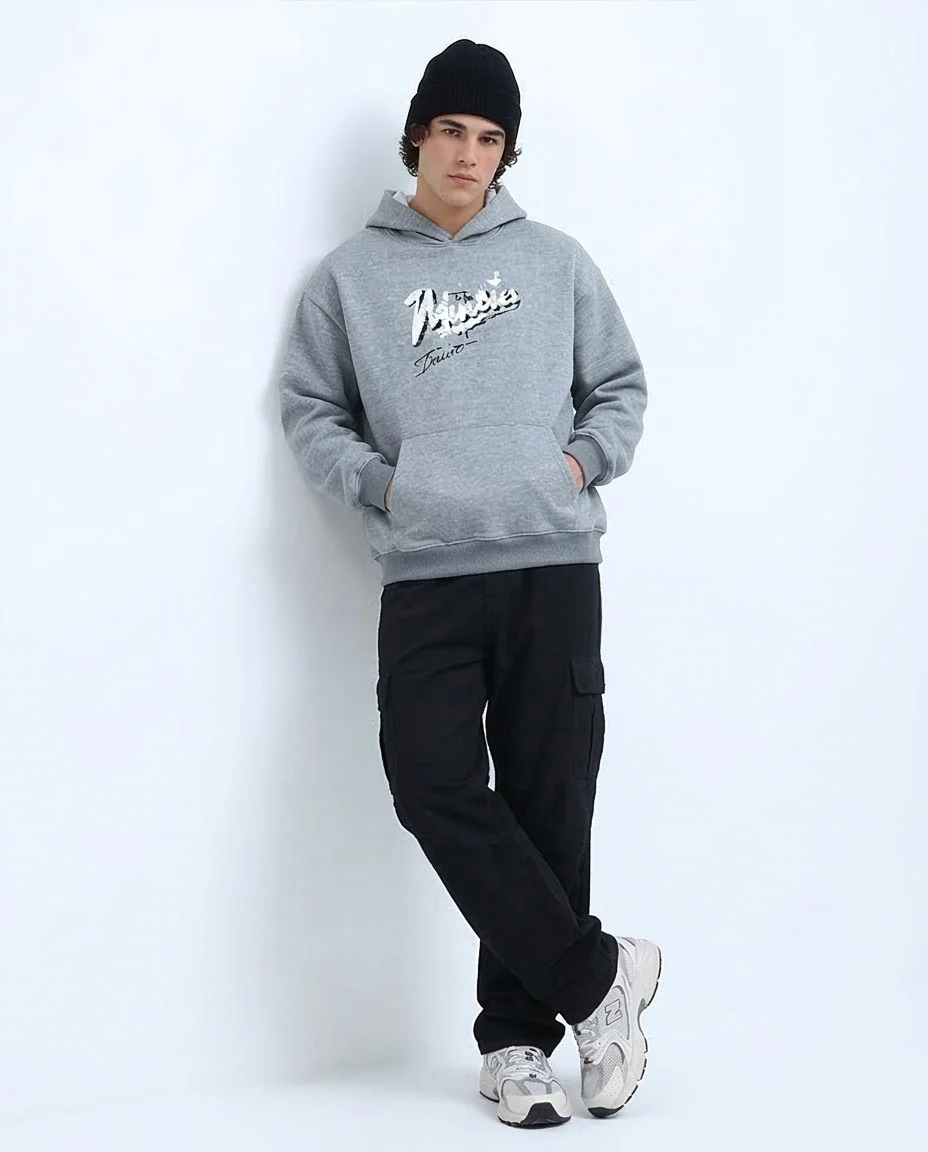 Ravin Men's Music Graphic Oversized Hoodie – Grey Marl - o200135 - Image 5