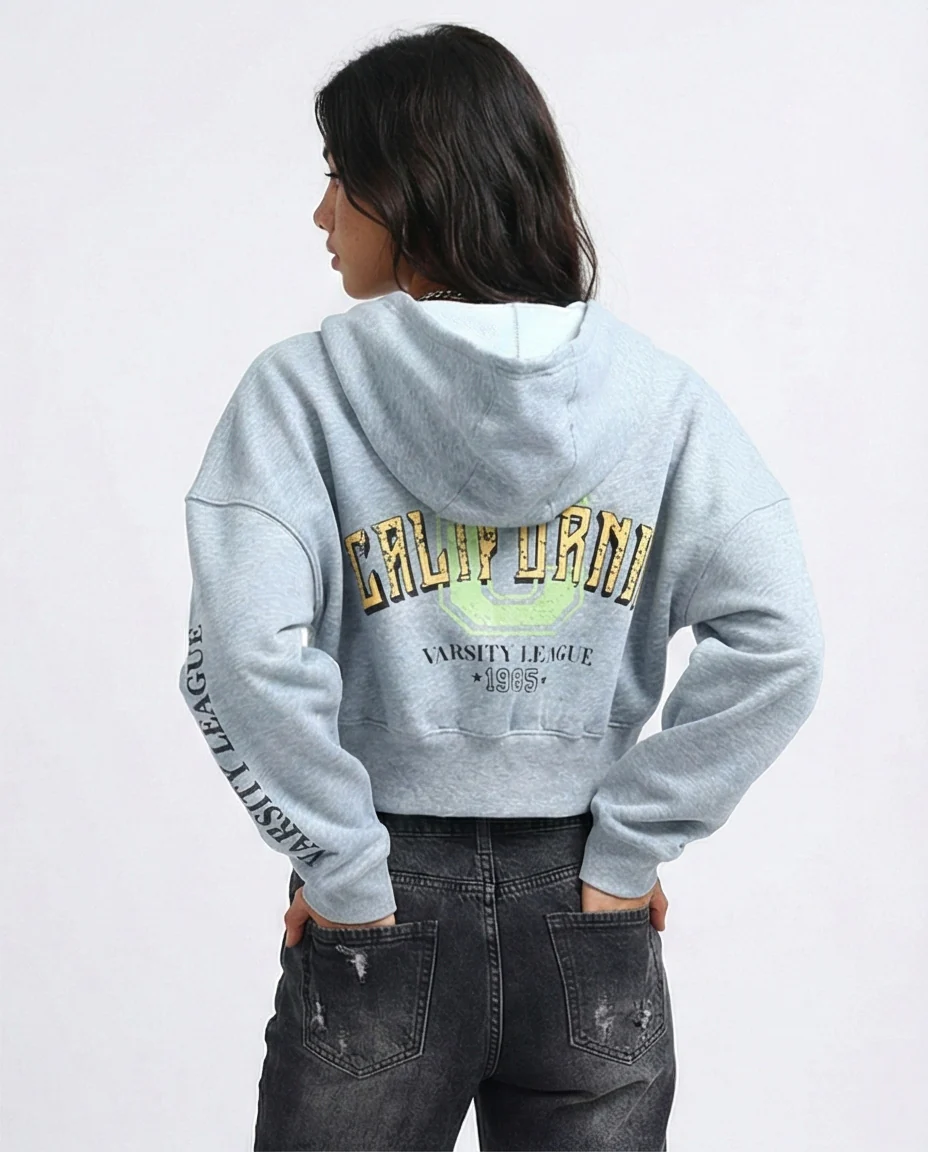 O200149 Heather Grey Long Sleeves Regular Fit Zipped Hoodie - Image 2